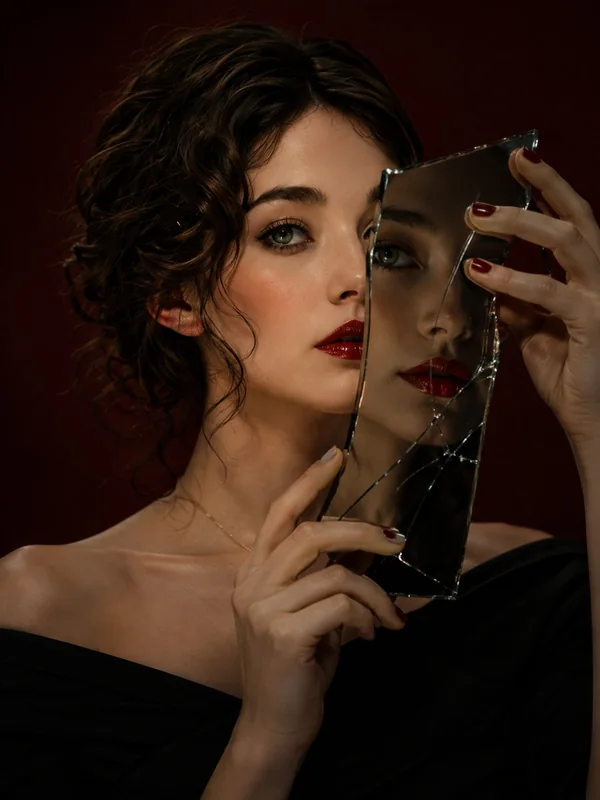 Illustrative adult portrait: Dramatic evening portrait with a small mirror