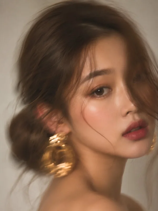 Illustrative adult portrait: Soft-focus fashion portrait in warm light